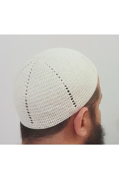 morlalem m Skullcap من الصوف باللون الأبيض الفاتح - مصنوع يدويًا ونسيج صلاة مائة بالمائة باللون الأبيض الفاتح