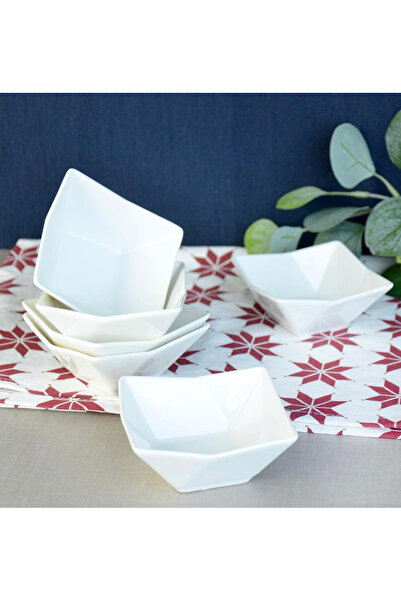 Genel Markalar PORSELEN 6LI BEYAZ ÇEREZLİK GEOMETRİK BÜYÜK