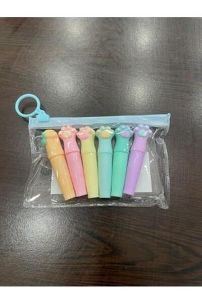 Rubenis RUBENİS 6'LI PATİ ŞEKİLLİ PASTEL RENK ÇANTALI MİNİ FOSFORLU KALEM