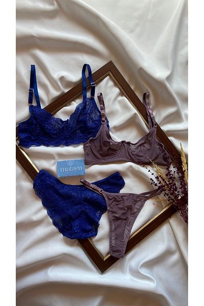 MAİZEN Set de sutien din 2 piese cu sârmă albastru bleumarin, mov, fără capac