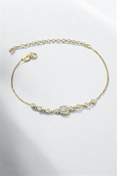 jelux silver Gümüş 925 Ayar Göbek Zirkon Taşlı Su Yolu Gold Bileklik