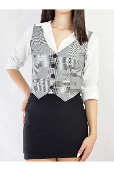 YAXİ Жилетка з застібкою-блискавкою ззаду та картатим візерунком