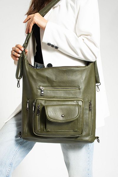 FiONA BAG Women's Khaki Backpack and Crossbody Bag 10 Compartment Large Bag