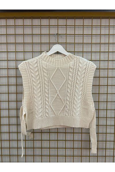bmd Women's Adjustable Patterned Side Tie Knitwear Sweater