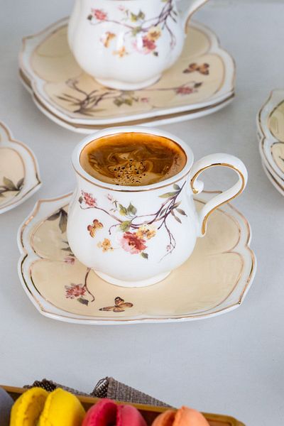 Kosova Zjn-001/2 Flower Gold Gilt Turkish Coffee Cup Set for 6 People