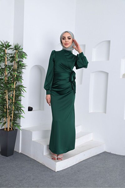 moda zeynaa YANDAN BAĞLAMA DETAYLI SATEN TESETTÜR ABİYE