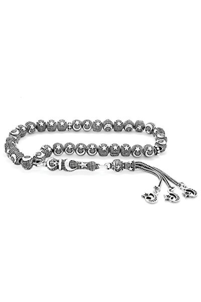 clgsilver 925 AYAR GÜMÜŞ KÜRE KESİM AY YILDIZ İŞLEMELİ ÖZEL TASARIM TESBİH