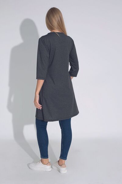 MyBen Anthracite Color Loose Cut Γυναικείο τουνίκ - Crew Neck, μανίκι τριών τετάρτων T-406