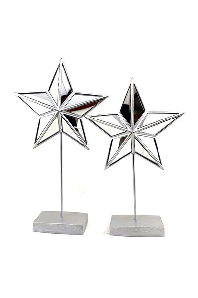 SNM Home Decoration - Polyester 2'li Gümüş Aynalı Yıldız Obje Yıldızbiblo