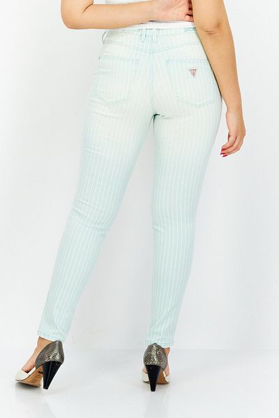 Guess Women Skinny Fit Stipes Pants, Turquoise