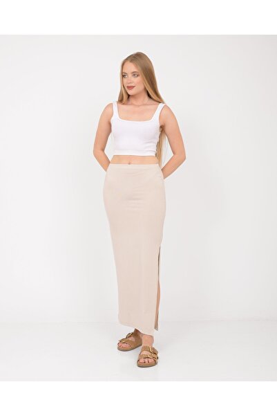 SevdeUgur Fusta de damă, bej crem, cu creion, cu fantă / Sevde Ugur