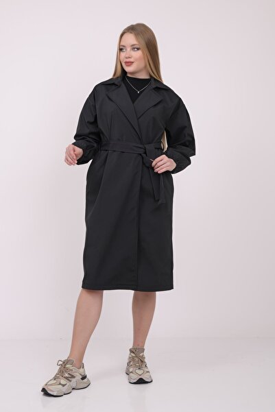 SevdeUgur Kadın Siyah Kuşaklı Balon Kol Trençkot / Sevde Ugur