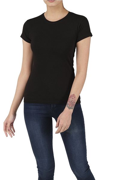 FSM1453 Tricou din bumbac cu mânecă scurtă, cu decolteu în formă de O, din lycra -2103