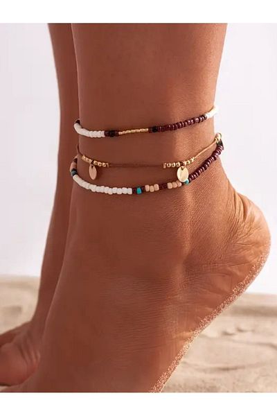 By Song Aksesuar Brown Triple Anklets