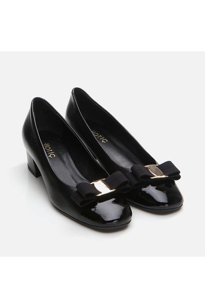 Hotiç Black Genuine Leather - Thick Heeled Women's Shoes