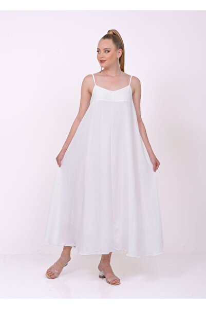 SevdeUgur Women's White Strappy Summer Long Casual Dress / Sevde Ugur
