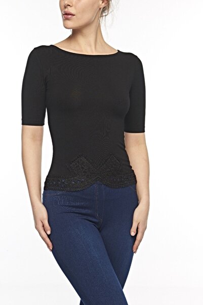FSM1453 Жіночий гіпюровий топ з широкою горловиною та коротким рукавом -2304