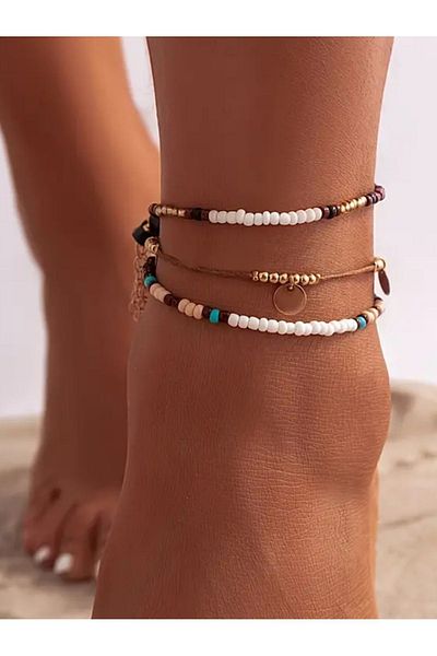 By Song Aksesuar Brown Triple Anklets