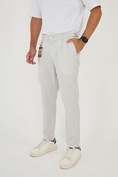BROCARD Ανδρική ζώνη με πόρπη ιταλικής κοπής Boyfriend Fit Casual ανοιχτό γκρι υφασμάτινο παντελόνι