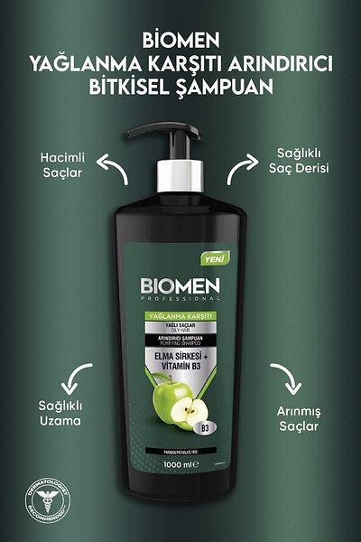Biomen Anti-Oil Shampoo with Apple Cider Vinegar and Vitamin B3 - For Oily Hair