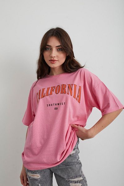 Mad&Calf Γυναικείο μπλουζάκι ροζ California με στάμπα Oversize