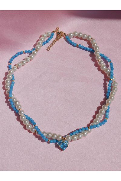 Reorah Collection Pearl Design Blue Heart Necklace