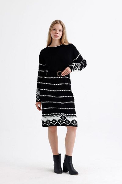 ikomteks Stripe Pattern Knitwear Dress