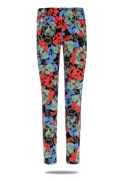 FSM1453 Pantaloni de damă din bumbac cu flori negre, jambiere -4819