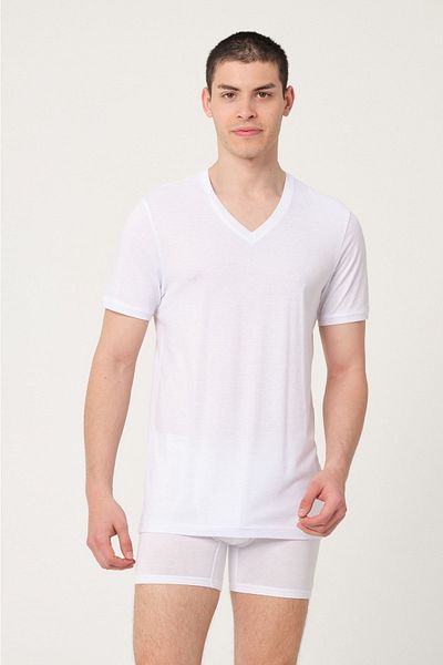 FSM1453 Men's Cotton Modal V-neck Short Sleeve Undershirt 2-pack -470-(429)