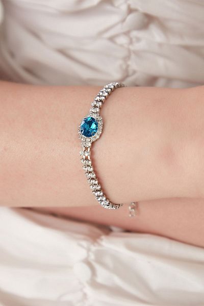 Furtek Aksesuar Women's Turquoise Stella Model Zircon Stone Silver Evening Dress Daily Party Prom Date Combination Bracelet