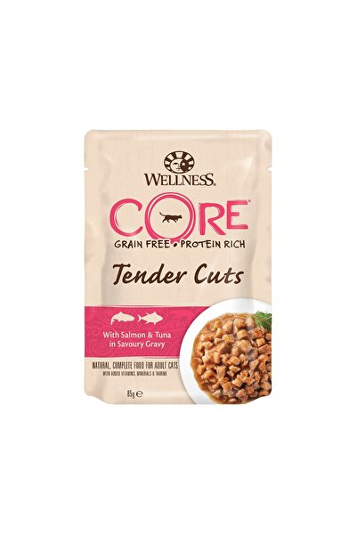 wellness قطع لحم طرية من CORE مع سمك السلمون والتونة في صلصة لذيذة للقطط، 85 ...