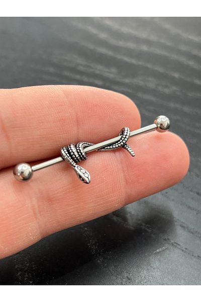 Karınca Piercing Worn Snake Motif Ear Industrial Bridge Piercing (Ant Tattoo)