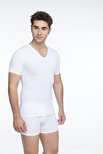 FSM1453 Men's Cotton V-neck Short Sleeve Lycra Top -1032