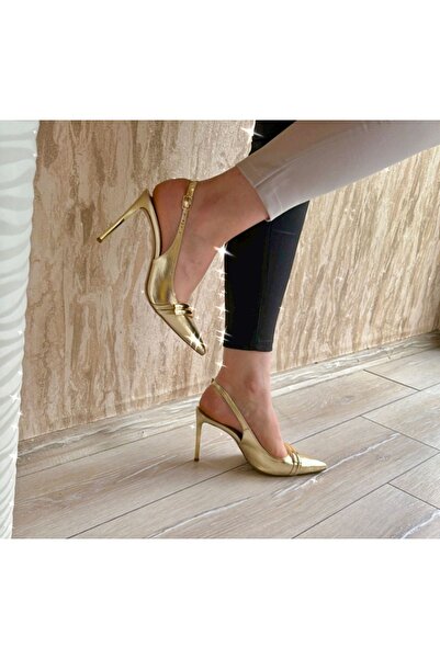 purple shoes GOLD DETAYLI ARKASI AÇIK İNCE TOPUK STİLETTO