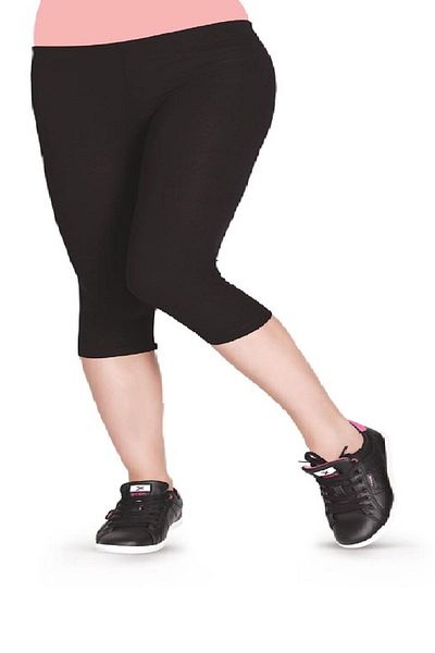 FSM1453 Women's Modal Below Knee Medium High Waist Large Size Thin Black Lycra Leggings -4064