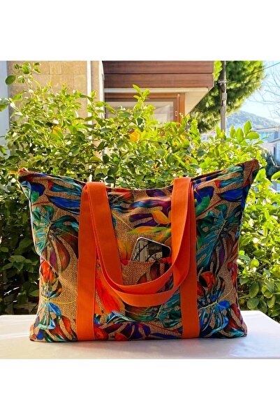 çanta tasarımcısı Beach Bag Giant Leaves with Shoulder Strap