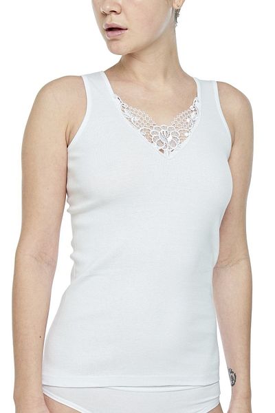 FSM1453 Tricou de damă din bumbac, cu decolteu în V, cu bretele groase, cu dantelă - 2005