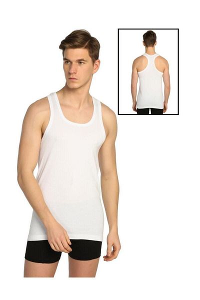 Tutku Men's White Cotton Lycra Rib Sports Undershirt 3 Pack