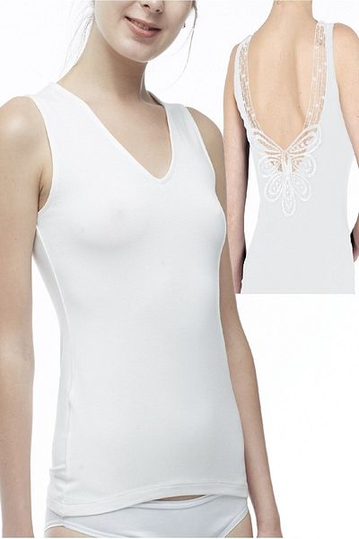 FSM1453 Tricou de damă din bumbac, cu decolteu în V, cu spate deschis, cu dantelă din lycra -2141