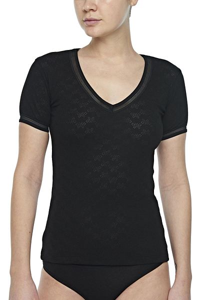 FSM1453 Women's Cotton Transfer Ribbed V-neck Short Sleeve Lace Undershirt 6 Pcs - 2180