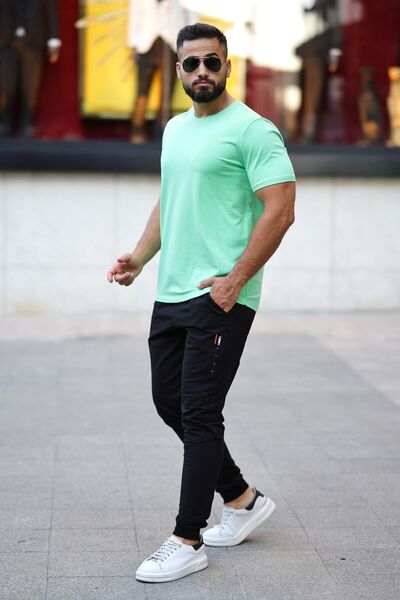 TOMMY LIFE Men's Short Sleeve Standard Pattern 0 Collar Basic T-Shirt 87911 Water Green