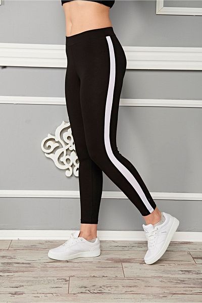FSM1453 Women's Cotton Side White Striped Ankle Length King Size Lycra Sports Leggings - 4902-4077