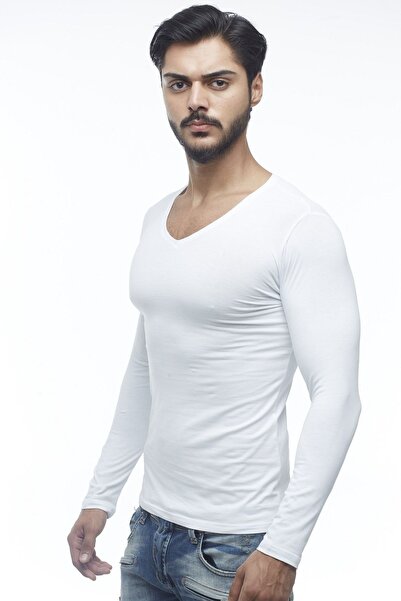 FSM1453 Ανδρικό βαμβακερό μακρυμάνικο λίκρα με λαιμόκοψη-1041