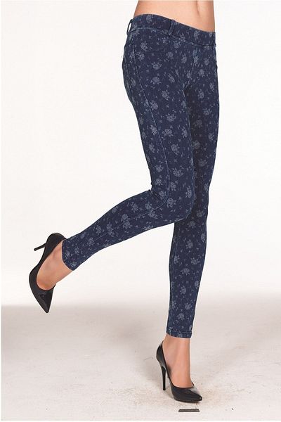 FSM1453 Pantaloni de damă din bumbac cu modele florale, albastru închis, jambiere - 4728