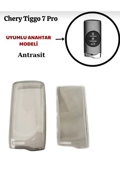 GMA KEYS Chery Tiggo 7 Pro - Anthracite Transparent Silicone Key Case