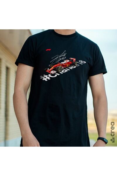 Crea Eymer Wear F1 Леклерк з принтом на комірі, 100% бавовняна футболка, чорна