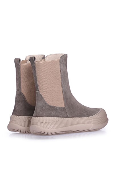 ETERNAL Elasztikus meleg bélésű bézs velúr női bőrcsizma