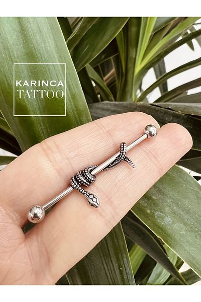 Karınca Piercing Worn Snake Motif Ear Industrial Bridge Piercing (Ant Tattoo)