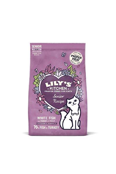 Lily's Kitchen طعام القطط الجاف من سينيور ريسيبتي، سمك أبيض مع ديك رومي وتراو...