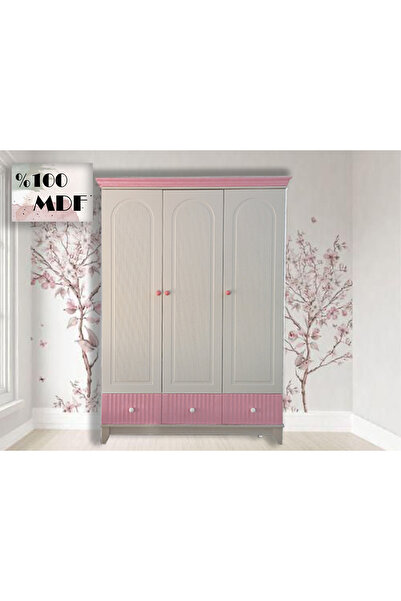 Koza %100 MDF Bohem Pembe 3 Kapılı Bebek&Çocuk Odası Gardrop